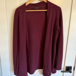 Open-Front Cashmere Wine-colored Cardigan Sweater